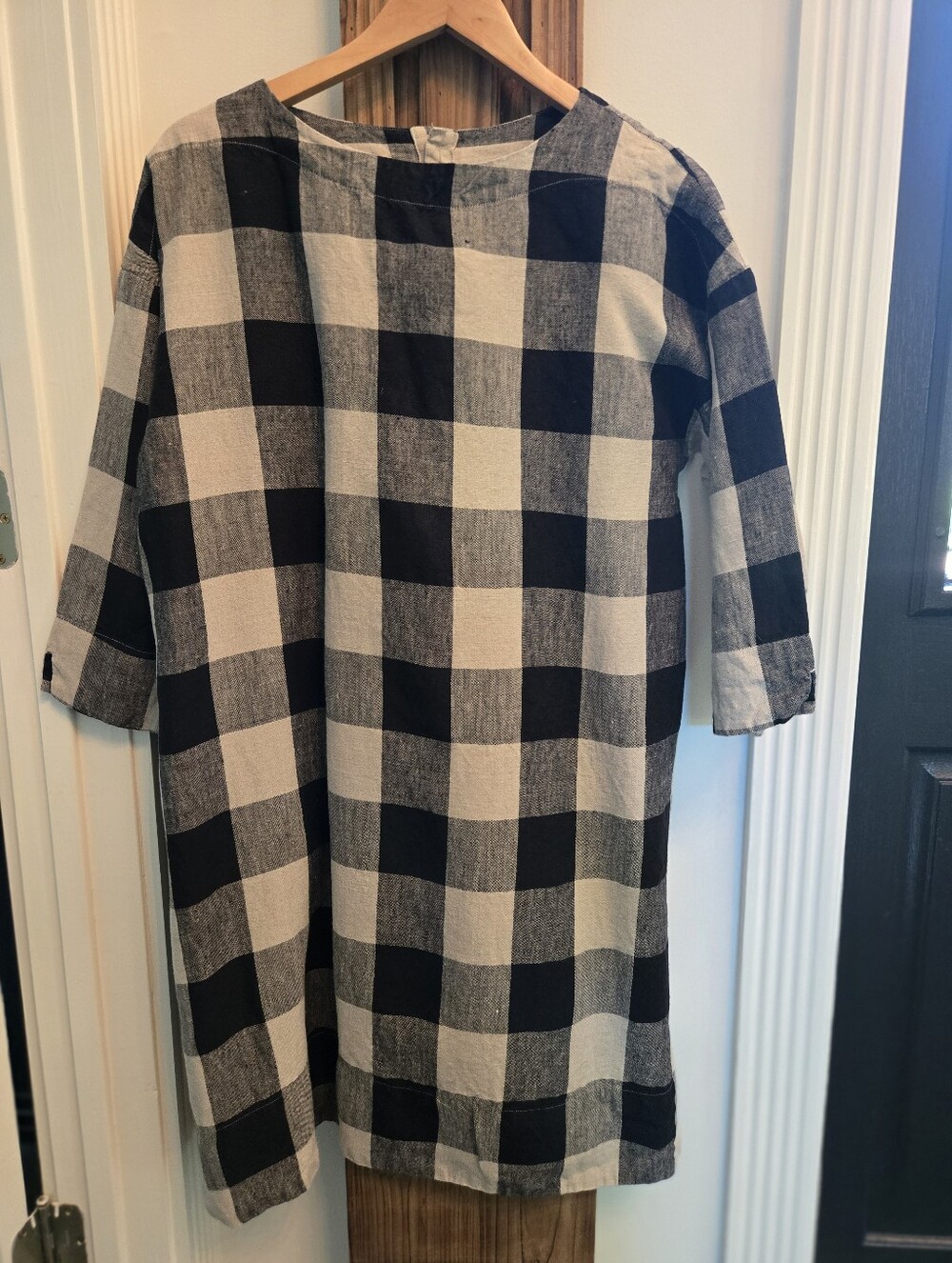 EVASSUNDAY Linen Buffalo Check Shift Dress